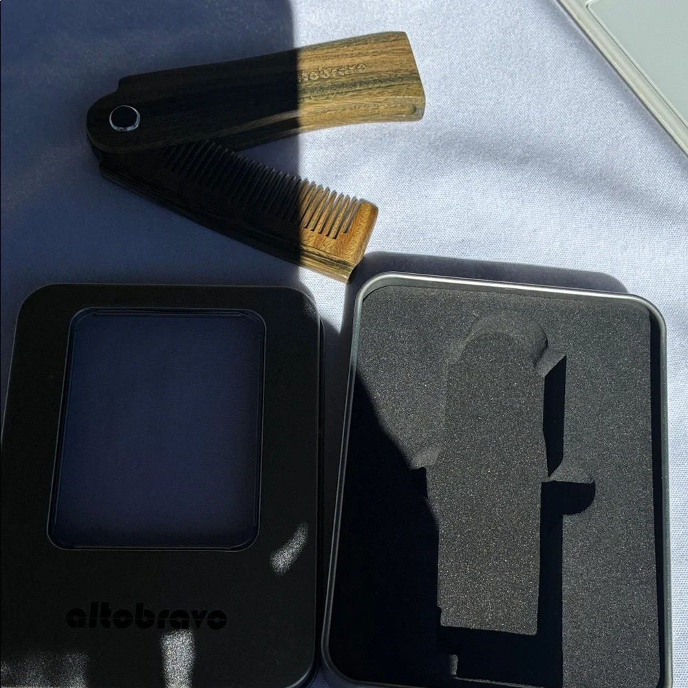 Beard Comb Altobravo Wood /Folding in the Tin Box Wooden Folding Comb GIFT